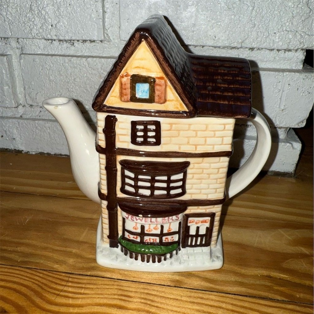 Vintage Cardinal Inc. Ceramic Teapot Jeweller's Shop Design Figurine collectible
